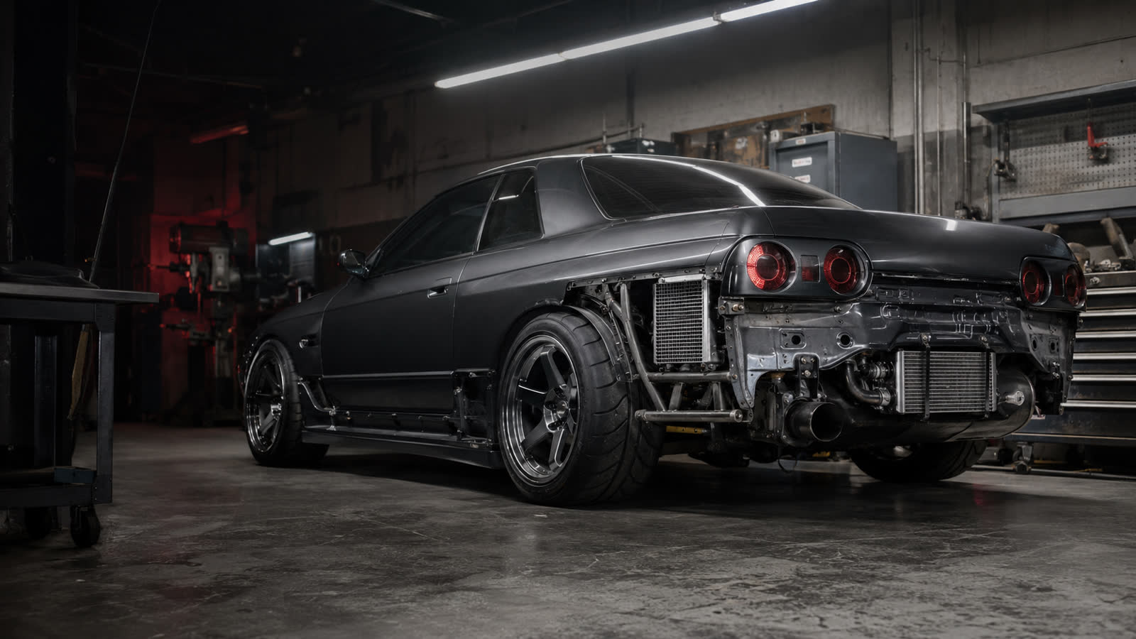 Project D Skyline R34 in the workshop during development